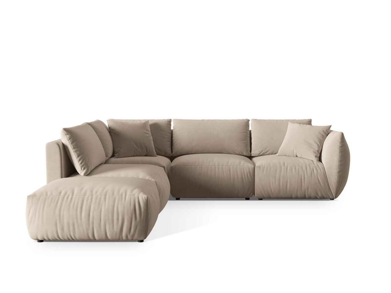 Coltar modular stanga 4 locuri, Chris-184, Micadoni Home, 295x290x80 cm, catifea, ecru Colțare